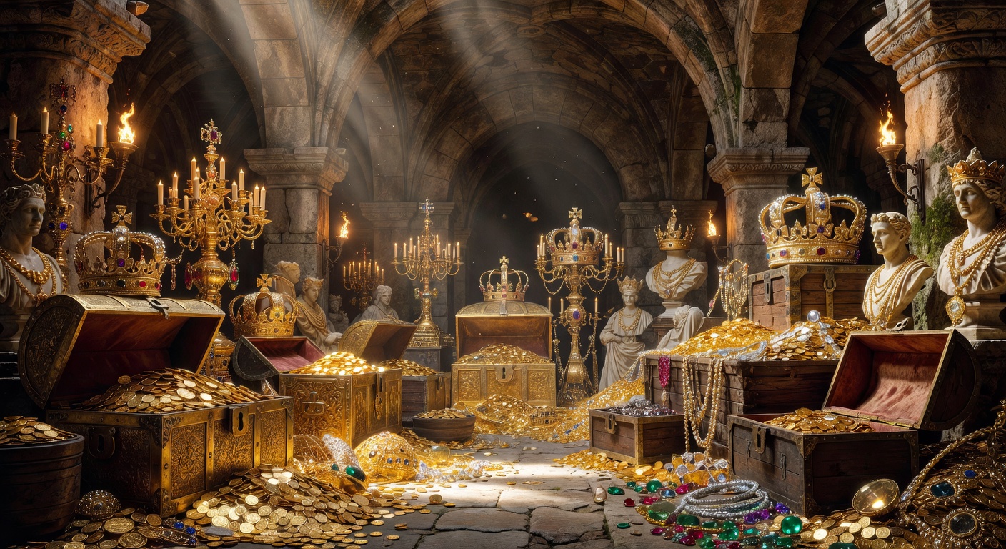 Royal treasure chamber with golden jewels